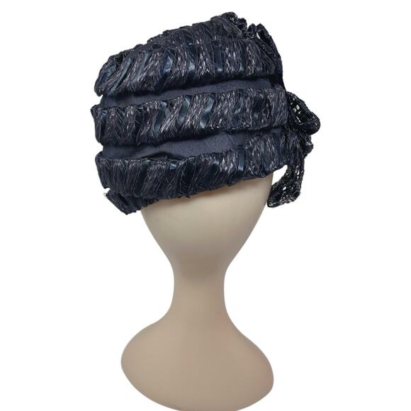 1960s Navy Sculptural Hat Miss Feige Union Made Cocktail Pillbox